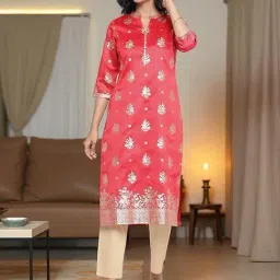 Aurelia Red Tissue Ethnic Motifs Kurti-picture-48