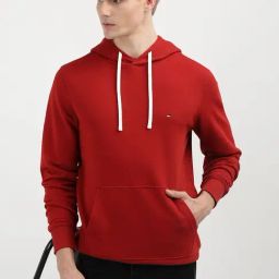 Tommy Hilfiger Dark Magma Cotton Regular Fit Solid Hooded Sweatshirt-picture-43