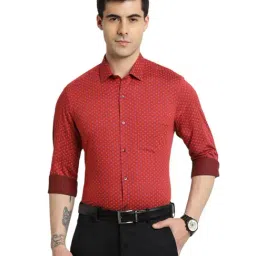 Turtle Red Cotton Slim Fit Printed Shirt-image-9