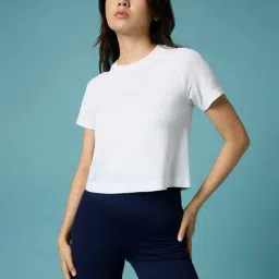 Feier White Regular Fit Crop T-Shirt-image-63