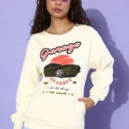 Dillinger Off White Fleece Graphic Print Oversized Sweatshirt-image-105