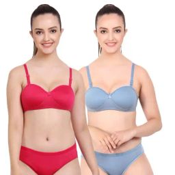 AROUSY Red & Blue Cotton Bras & Panties Set - Pack Of 2-picture-11
