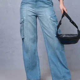Bewakoof Blue Straight Fit High Rise Jeans-picture-5