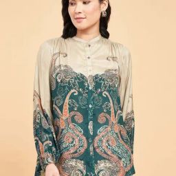 Marigold Lane Green & Beige Cotton Print Top-image-46