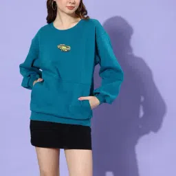 Dillinger Teal Fleece Printed Oversized Sweatshirt-image-17