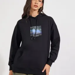 Styli Black Cotton Printed Hoodie-image-28