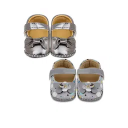 Neska Moda 6 to 12 Months Baby Girls Belly Shoe Fancy Partywear Set of 2 Pair Velcro Sandel Booties (Toe to Heel Length - 12 cm, Black, Silver, Grey)-image-26
