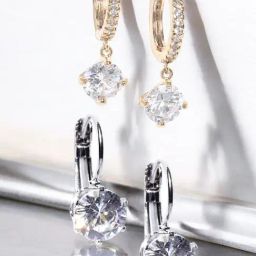 OOMPH Silver Tone Cubic Zirconia Delicate Drop Earrings Pack of 2-image-48