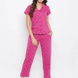 Clovia Purple Printed Shirt With Pyjama Set-image-59