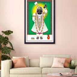 999store Green & White Tirupati Balaji Printed Canvas Painting-17