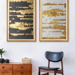 999Store Gold & Black Rustic Printed Canvas Paintings - Set of 2-25