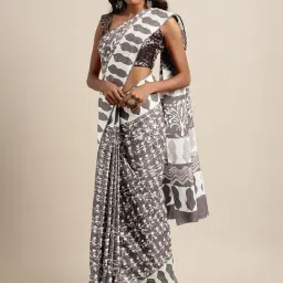 Kalakari India White & Grey Cotton Printed Saree With Unstitched Blouse-picture-19