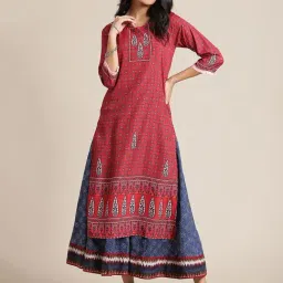 KSUT Red Printed Kurta-image-2