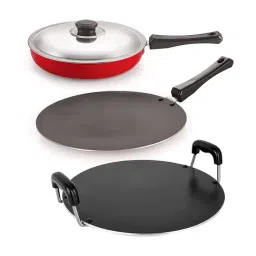 Nirlon Non-Stick Red Aluminium Kitchen Cooking Item Set With Bakelite Combo Set of 3 Pieces-40