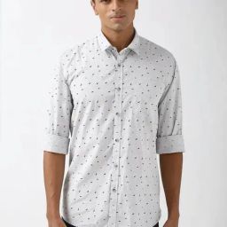 Peter England Grey Cotton Slim Fit Printed Shirt-picture-49