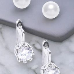 OOMPH White Pearl and Silver Round Cubic Zirconia Ear Stud and Drop Earrings Pack of 2-18