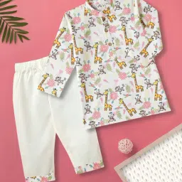 Desi Soota Kids White Cotton Printed Kurta Pants Set-picture-22