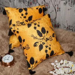 HOSTA HOMES Yellow & Black Velvet Ultra Soft Cushion Covers - Set of 2-image-56