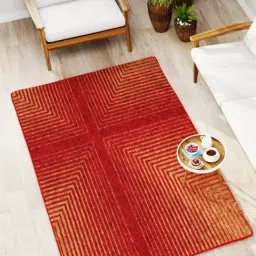 Bianca Red & Beige Microfibre Non-Slip Rug-1