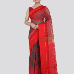 Pinkloom Grey & Red Cotton Woven Saree-23