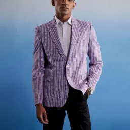 Vastramay Purple Regular Fit Printed Blazer-image-32