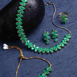 Zeneme Green Gold Plated AD Studded Handcrafted Jewellery Set-image-32