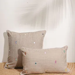 India Circus by Krsnaa Mehta Brown & Blue Geometric Cotton Square Cushion Cover-image-90
