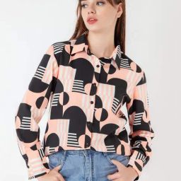 Zink London Pink & Black Printed Shirt-image-104
