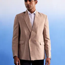Vastramay Beige Cotton Regular Fit Texture Blazer-image-2