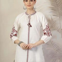 Nayam By Lakshita White Cotton A-Line Embroidered Kurtis-picture-23