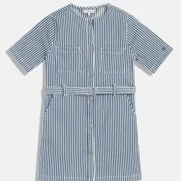 TOMMY HILFIGER Girls Blue Cotton Striped Dress-picture-17