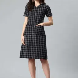 Cottinfab Black Cotton Regular Fit Checks Dress-image-49