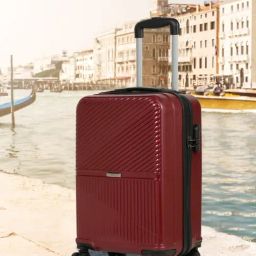 Teakwood Leathers Maroon Striped Small Hard Sided Cabin Trolley-image-42