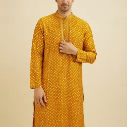 Manyavar Men Bandhani Printed Regular Mirror Work Kurta with Pyjamas image 5