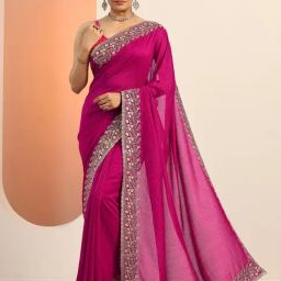 Libas Pink Embellished Saree With Unstitched Blouse-picture-37