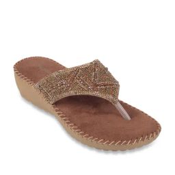 Walkway Women's Antic Gold Thong Wedges-image-60