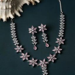 Zeneme Rhodium Plated AD Studded Jewellery Set-17