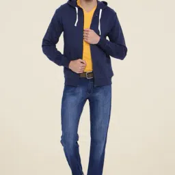 Campus Sutra Navy Solid Hooded Sweatshirt-19