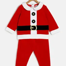 MINIKLUB Kids Red & White Printed Full Sleeves T-Shirt, Pants with Cap-image-29