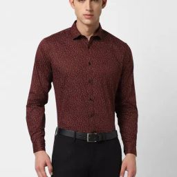 V Dot Maroon Cotton Slim Fit Printed Shirt-image-0