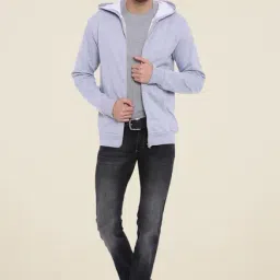 Campus Sutra Grey Textured Hooded Sweatshirt-picture-2