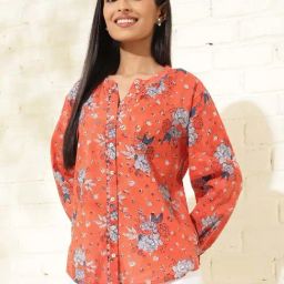 Fabindia Orange Cotton Printed Shirt-image-56