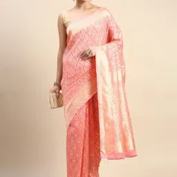 Mohey Pink Woven Silk Saree With Blouse-image-53