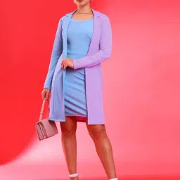 SELVIA Lavender Color-Block A Line Dress With Jacket-image-1