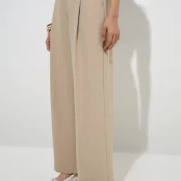 Wardrobe by Westside Beige Solid High-Rise Trousers-image-72
