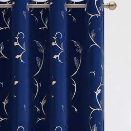 Urban Space Floral Vine Navy Blue Polyester Black Out Door Curtain-26