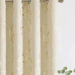 Urban Space Gold Leaf Beige Polyester Printed Black Out Door Curtain-13