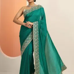 Libas Green Embellished Saree With Unstitched Blouse-picture-19