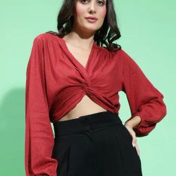 Oxolloxo Red Textured Crop Top-17