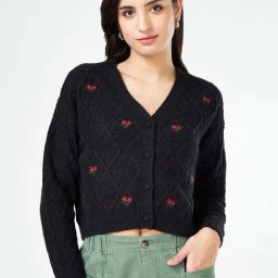 Honey by Pantaloons Black Embroidered Crop Cardigan-image-27